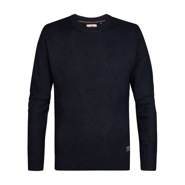 Pull col rond en fine maille bleu marine <span itemprop=