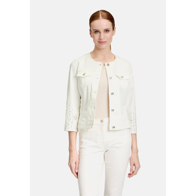 Veste en jean à manches 3/4 blanc <span itemprop=
