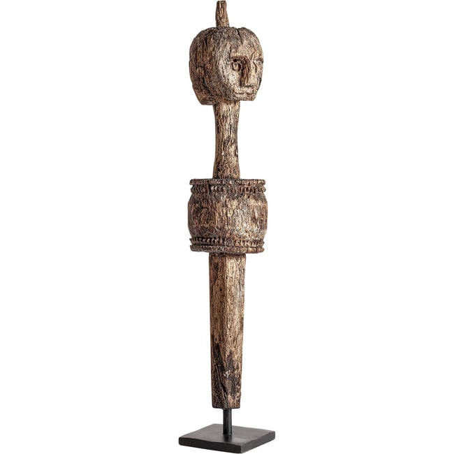 Sculpture ethnique en bois de manguier Couleur marron vieilli et noir <span itemprop=