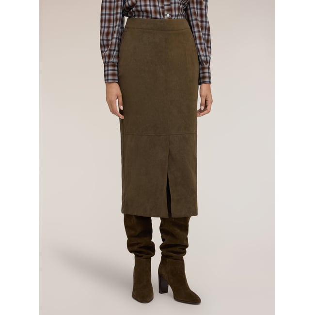 Jupe longuette avec fente frontale marron <span itemprop=