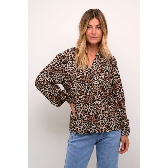 Long sleeved shirt imprimé leopard mix <span itemprop=