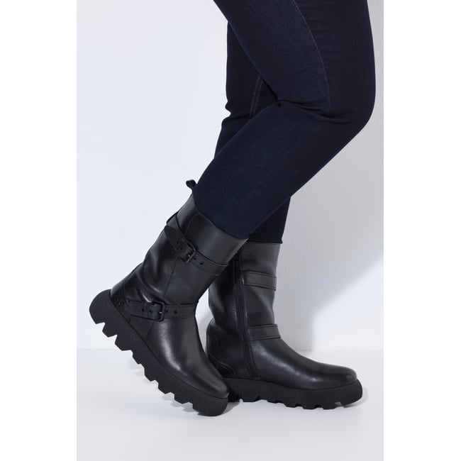 Bottes en cuir nappa , pied large noir <span itemprop=