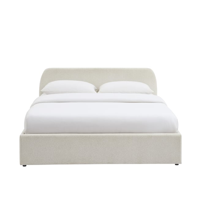 Lit coffre tissu chenille avec sommier  GELA Couleur ecru <span itemprop=
