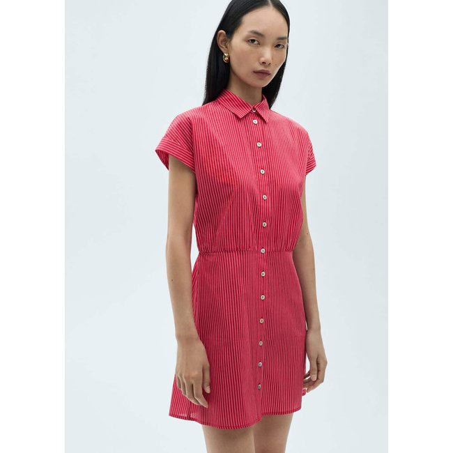 Robe chemise coton rayures rouge <span itemprop=