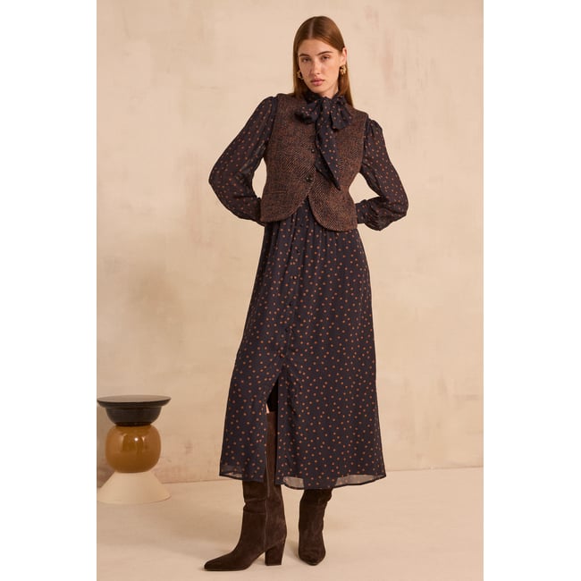 Robe à pois fluide PRISCA marine <span itemprop=