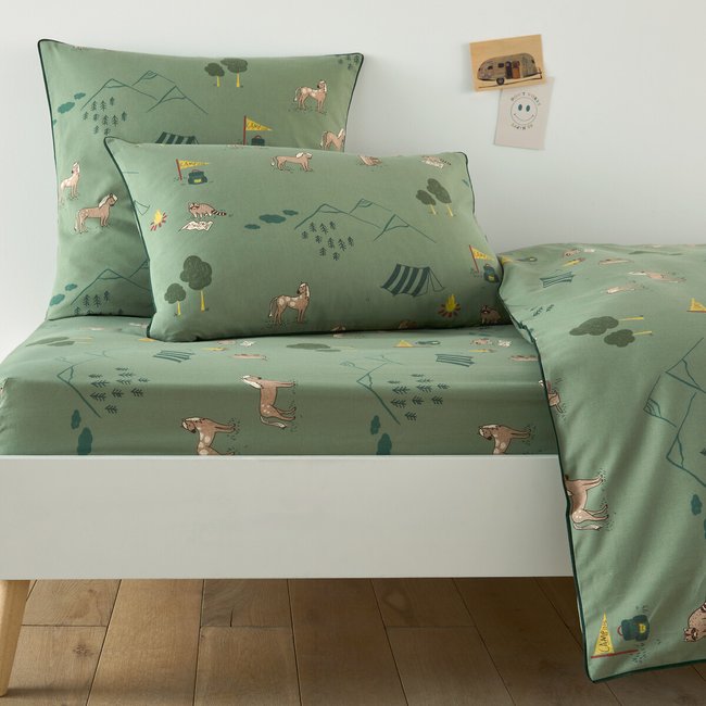 Drap-housse enfant, en coton, imprimé animaux, YOSEMITE CAMP imprimé <span itemprop=
