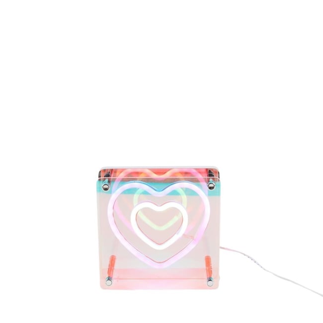Cadre néon double coeur coloré 15x15cm Couleur gris <span itemprop=