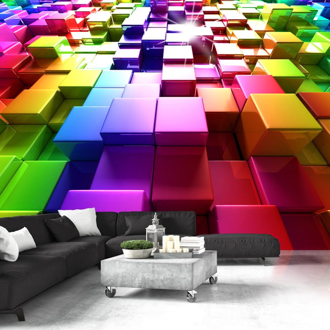 Papier peint intissé panoramique Colored Cubes Couleur orange / cuivré <span itemprop=