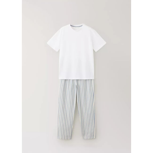 Pyjama complet à rayures blanc cassé <span itemprop=
