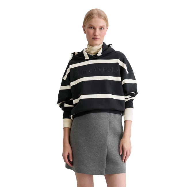 Hoodie rayé relaxed en coton organique bleu foncé <span itemprop=