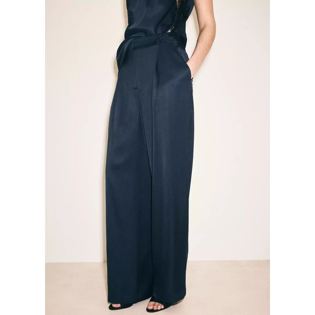 Pantalon droit satiné bleu <span itemprop=