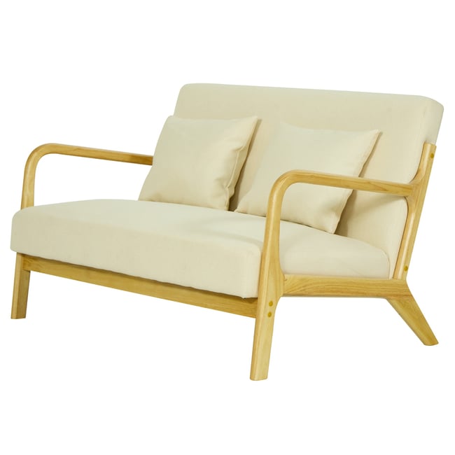 Banquette 2 places, bois massif et tissu Couleur beige <span itemprop=