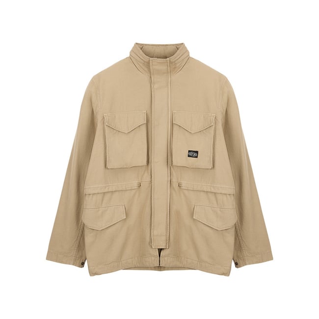 Blouson en coton beige uni à coupe ample avec un col montant beige <span itemprop=