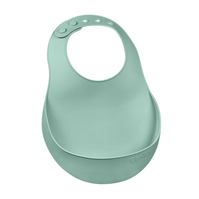 Bavoir silicone récupérateur réglable vert sauge <span itemprop=
