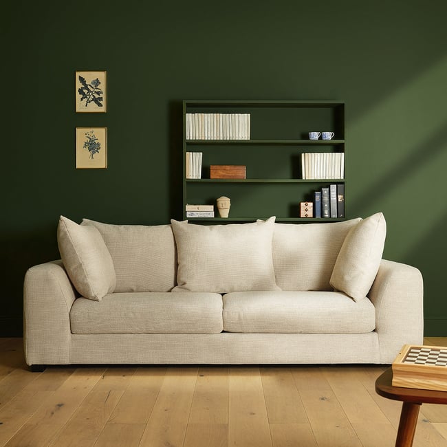 Canapé droit 4 places en tissu texturé   EDMOND Couleur beige chiné <span itemprop=