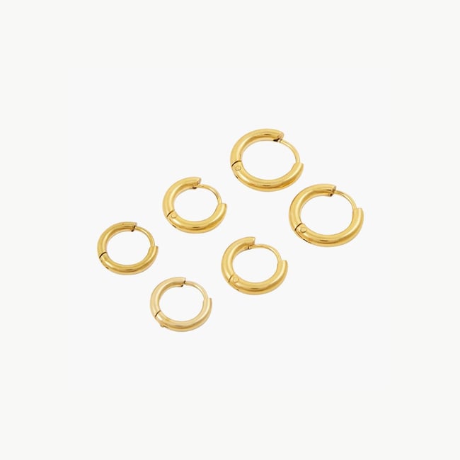 Set de 3 mini créoles en acier inoxydable doré doré <span itemprop=