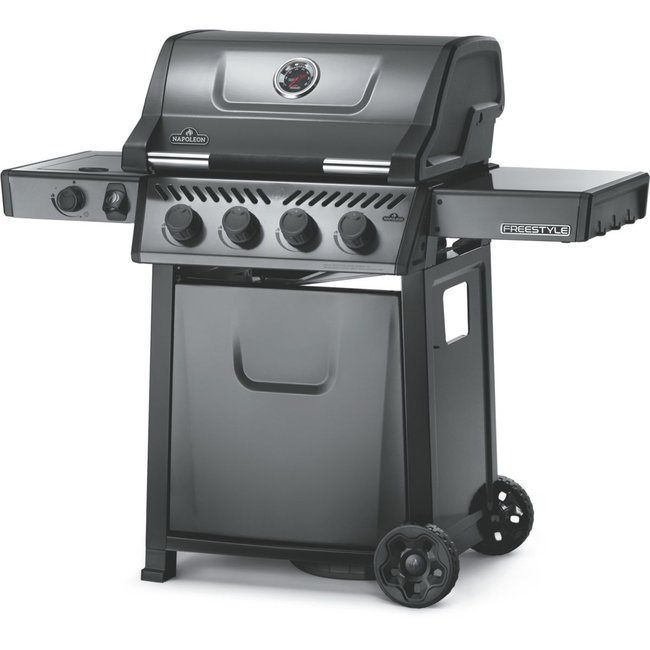 Barbecue gaz Freestyle noir 4 bruleurs + 1 rechaud plat sur chariot, 60x45 cm graphite <span itemprop=