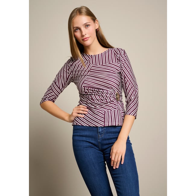 Top drapé à imprimé graphique aubergine <span itemprop=