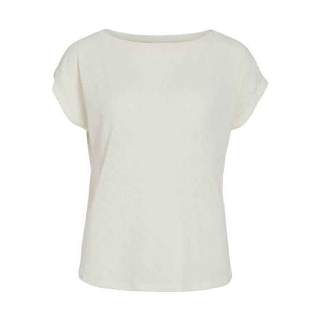 T-Shirt mit U-Boot-Ausschnitt, zartes Ajourmuster - VILA