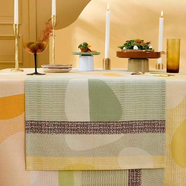 Chemin de table pur coton MILLE GALETS terre cuite <span itemprop=