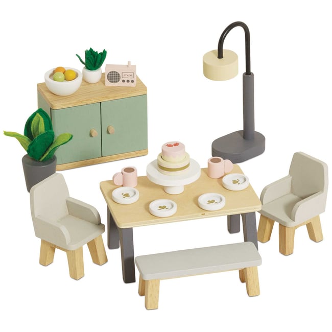 Salle à manger pour maison de poupée gris, vert, beige <span itemprop=