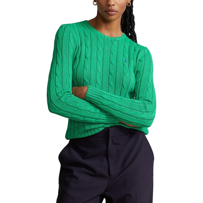 Pull maille torsadée col rond JULIANNA vert <span itemprop=