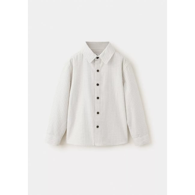 Chemise à carreaux boutons contrastants beige <span itemprop=