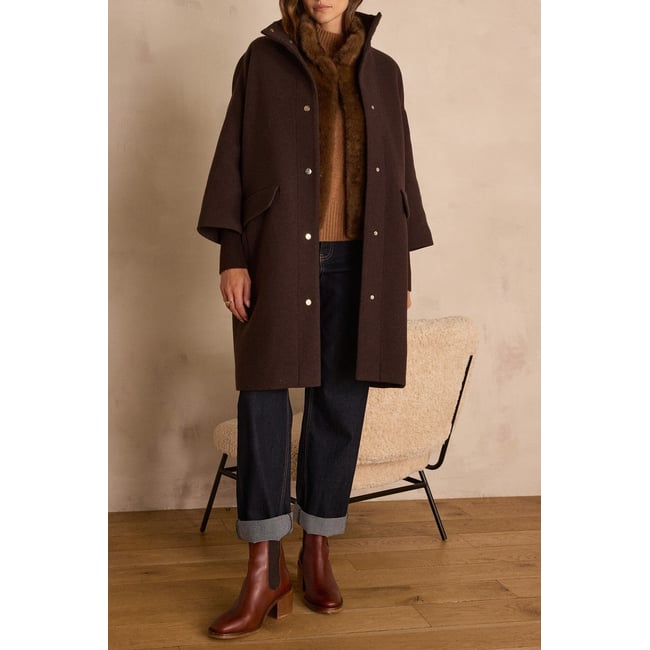 Manteau mi-long MAGDA en laine marron <span itemprop=