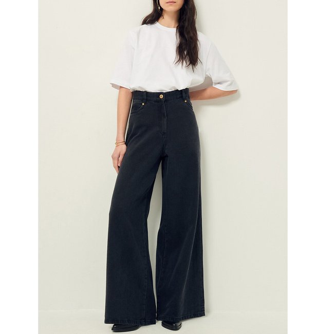 Weite High-Waist-Hose DALT schwarz <span itemprop=