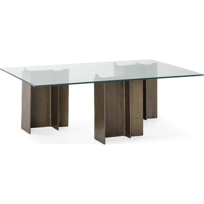 Table basse en verre et métal Couleur bronze vieilli et verre transparent <span itemprop=