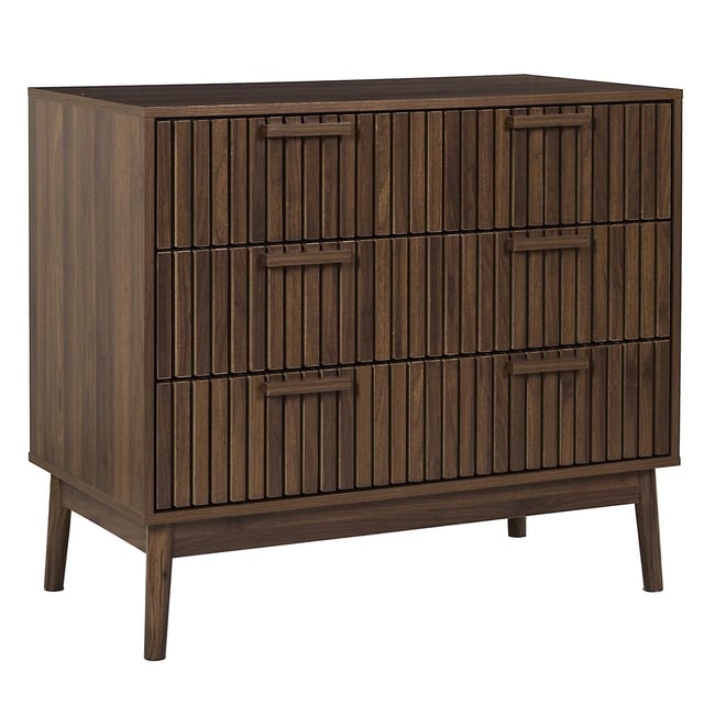 Commode 3 tiroirs effet bois foncé SAULK Couleur marron <span itemprop=