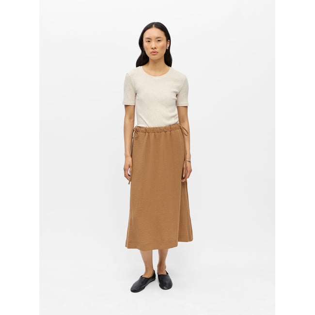Jupe d'été en lin pour femme - Couleur unie - Avec cordon de serrage - Style bohème - Volants - Taille haute - Jupe longue de plage, Vert armée., L