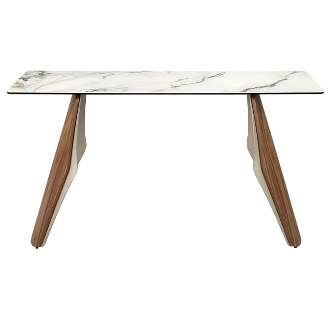 Console rectangulaire en marbre porcelainé, acier et bois Couleur blanc | sable | noyer <span itemprop=