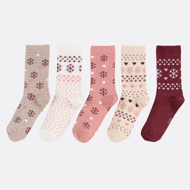 Lot de 5 paires de chaussettes, motif Noël imprimé <span itemprop=