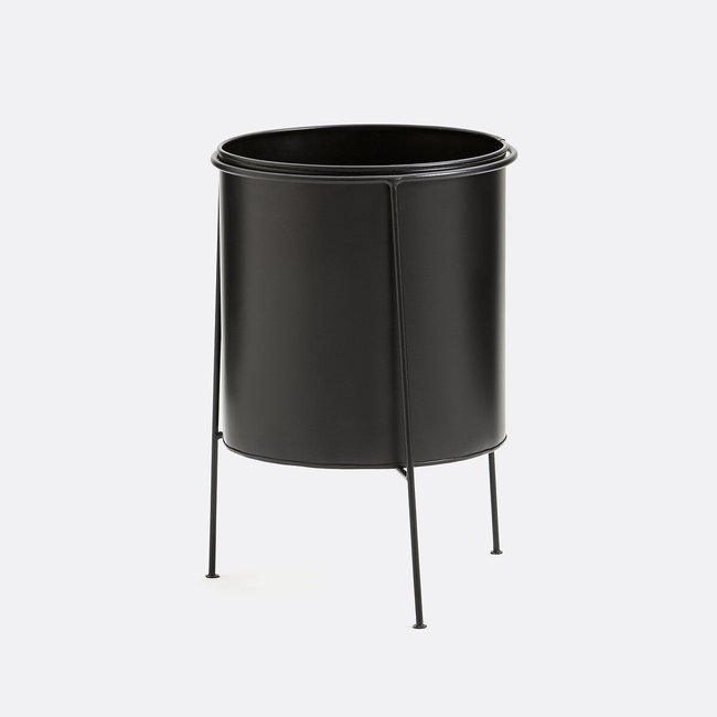Cache-pot sur pied métal fer peint Ø30 cm, INAYA Couleur noir/noir <span itemprop=