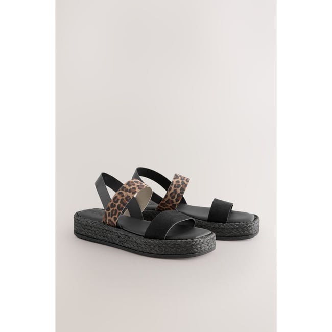 Sandales en raphia cuir imprimé animal leopad <span itemprop=