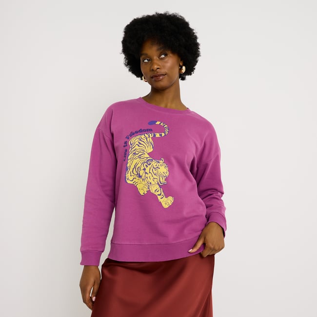 Sweat col rond rose pivoine <span itemprop=