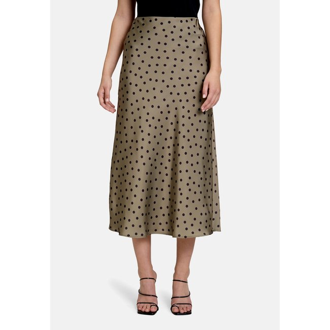 Jupe en satin à imprimé kaki/noir <span itemprop=