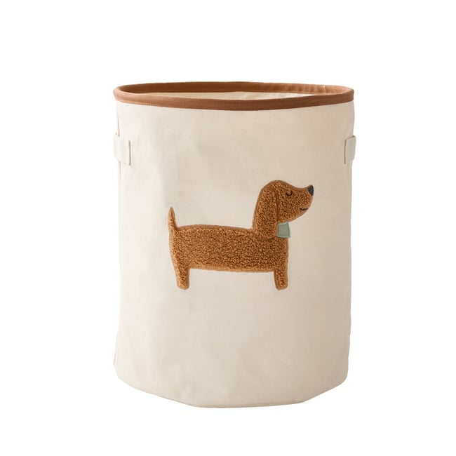 Panier rangement motif chien sherpa Couleur beige <span itemprop=