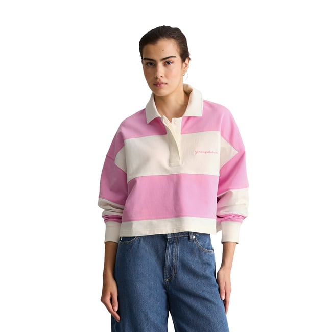 Sweat-shirt de rugby relaxed en pur coton organique rose <span itemprop=