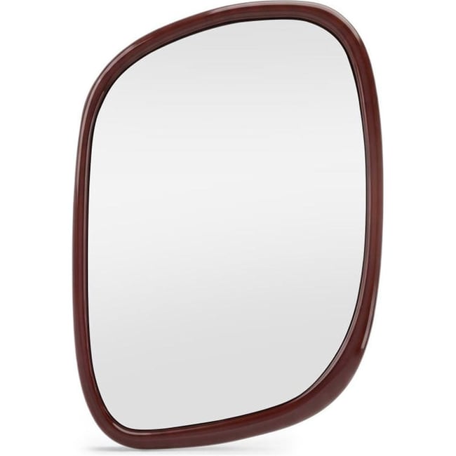 Miroir mural forme irrégulière en bois Couleur bordeaux brun brillant <span itemprop=