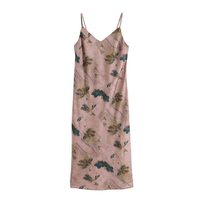 Nuisette en satin jacquard n. premium rose motif fleurs <span itemprop=