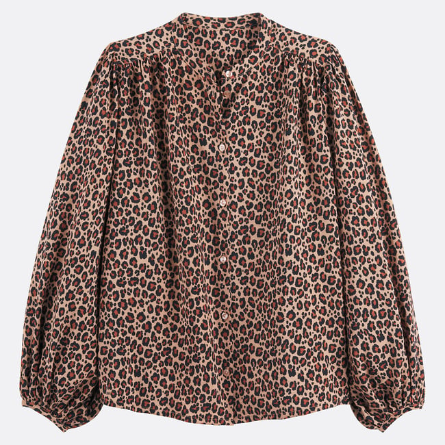 Chemise col mao, imprimée léopard, Signature LISE  léopard <span itemprop=