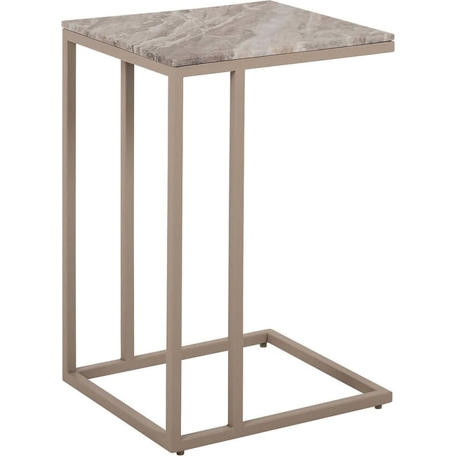 Table d'appoint carrée en marbre et fer Couleur pierre minérale beige grisé <span itemprop=