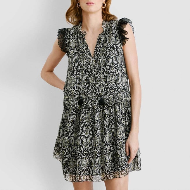 Robe Courte À Imprimé Paisley noir <span itemprop=