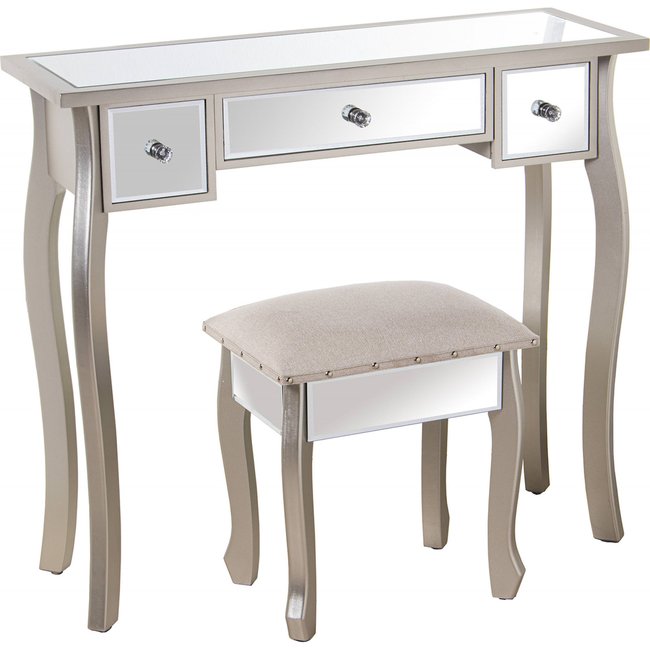 Console en bois avec miroir Couleur champagne nacré <span itemprop=