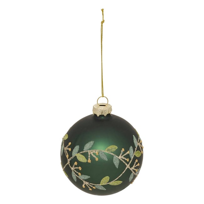 Boule verre branche de gui D.8 cm vert Couleur vert <span itemprop=
