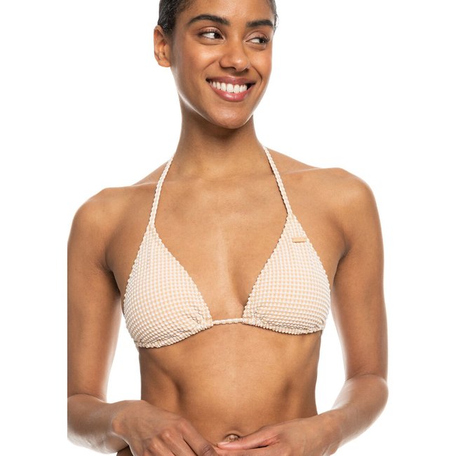 Haut de maillot de bain triangle Gingham Tiki Tri vichy beige <span itemprop=