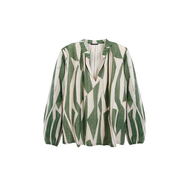 Blouse loose imprimée smock green <span itemprop=