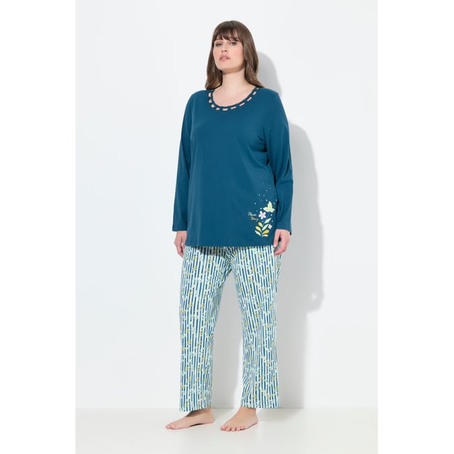 Pyjama col rond et manches longues pétrol <span itemprop=